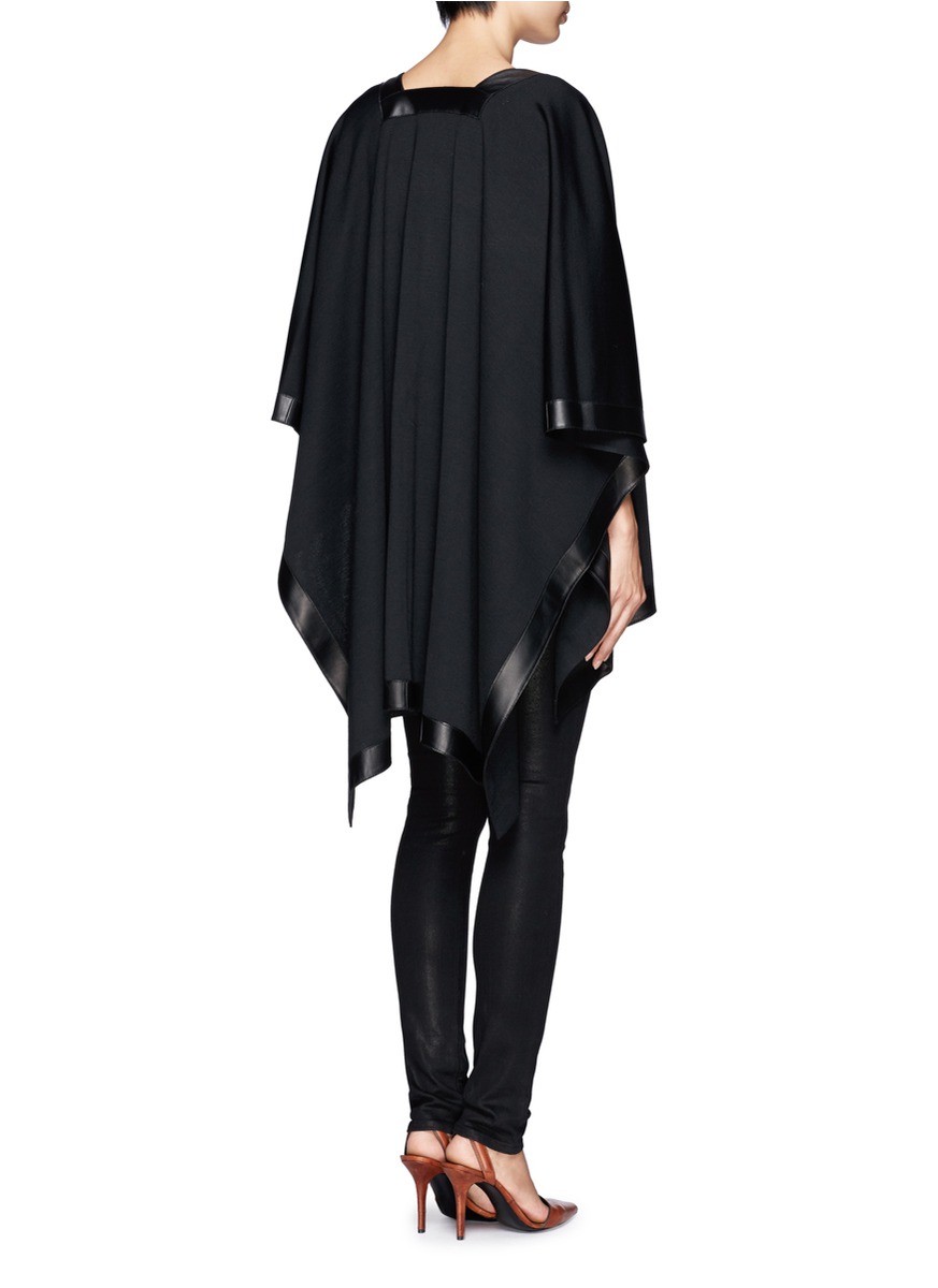 Lyst - St. John Leather Trim Milano Knit Poncho in Black