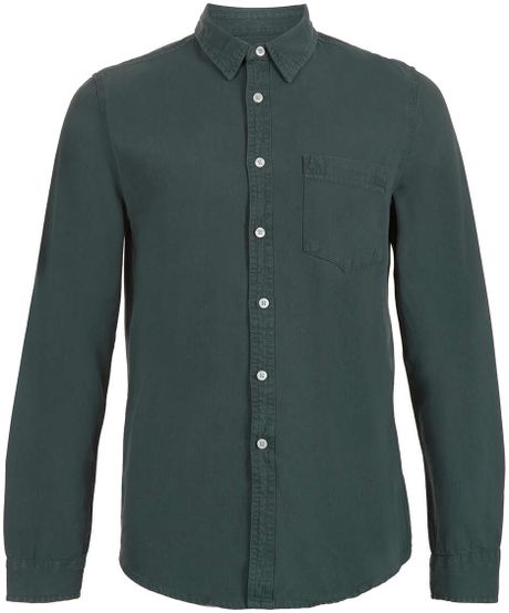 Topman Solid Green Denim Long Sleeve Shirt in Green for Men | Lyst