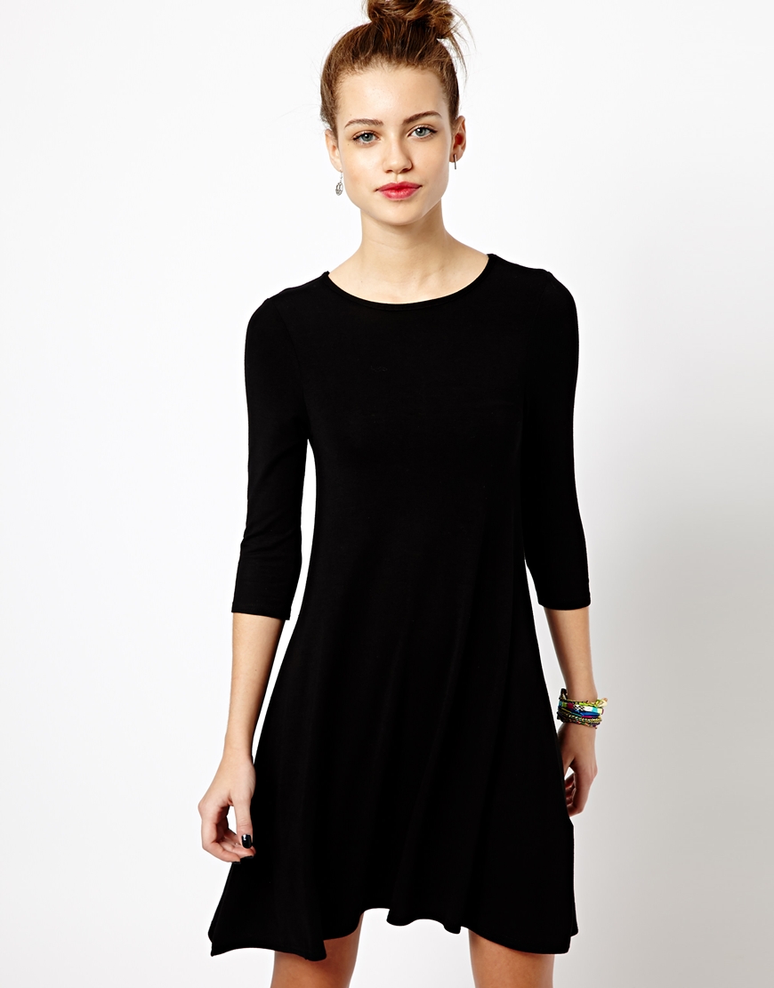 Asos New Look 34 Sleeve Swing Dress in Black | Lyst