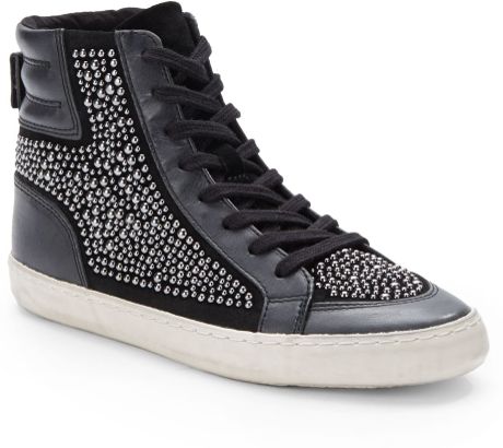 French Connection Louise Studded Hightop Sneakers in Black | Lyst