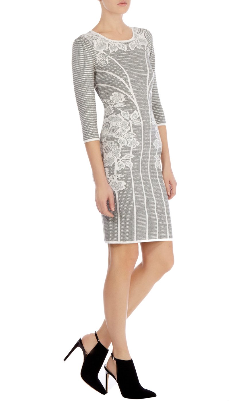 Lyst Karen Millen Lace Jacquard Knit Dress in Gray