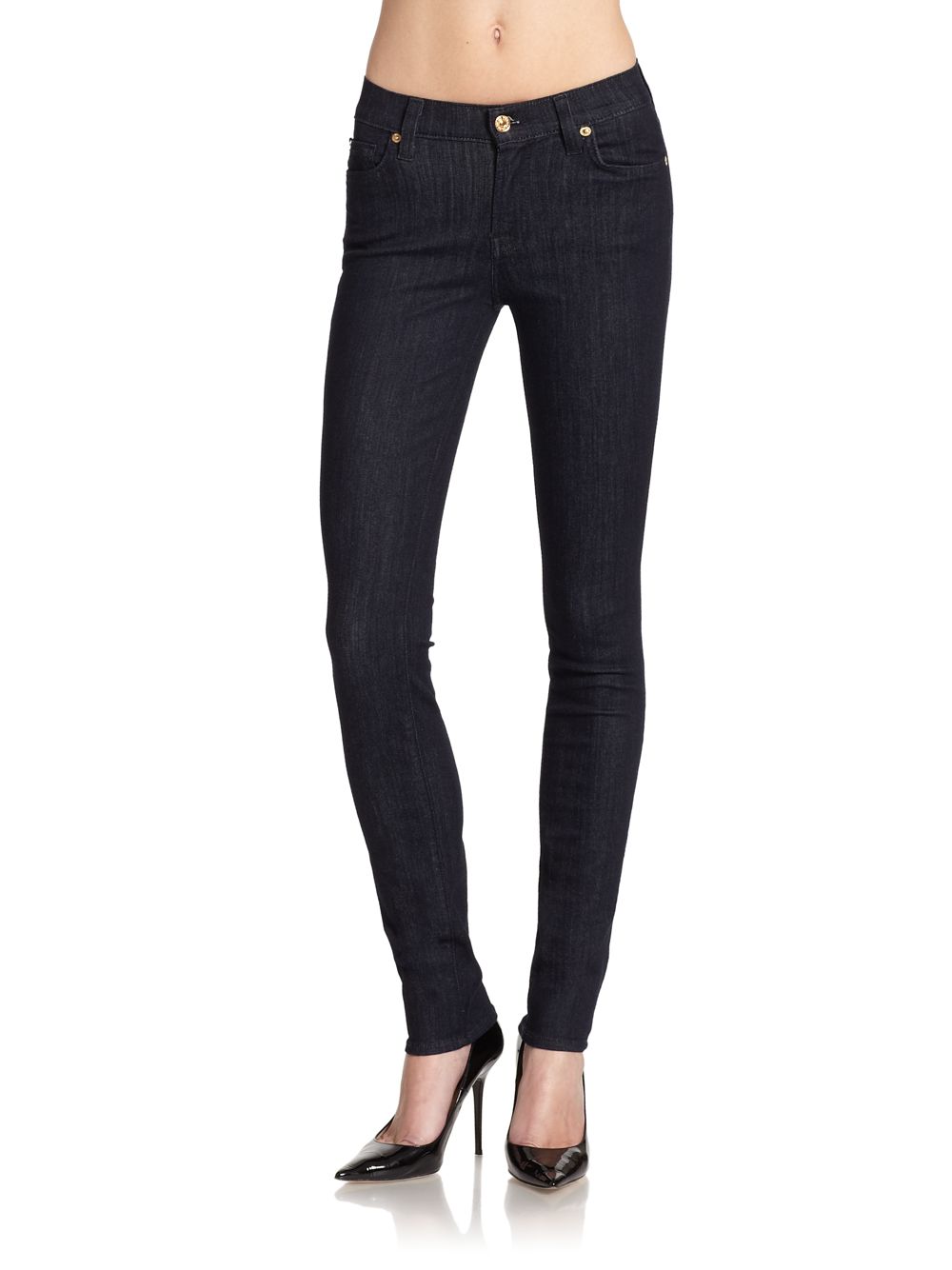 Lyst - 7 for all mankind Mid Rise Roxanne Skinny Jeans in Black