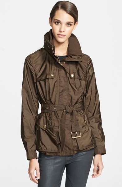 Burberry Brit Belted Field Jacket with Stowaway Hood in Khaki (Military ...