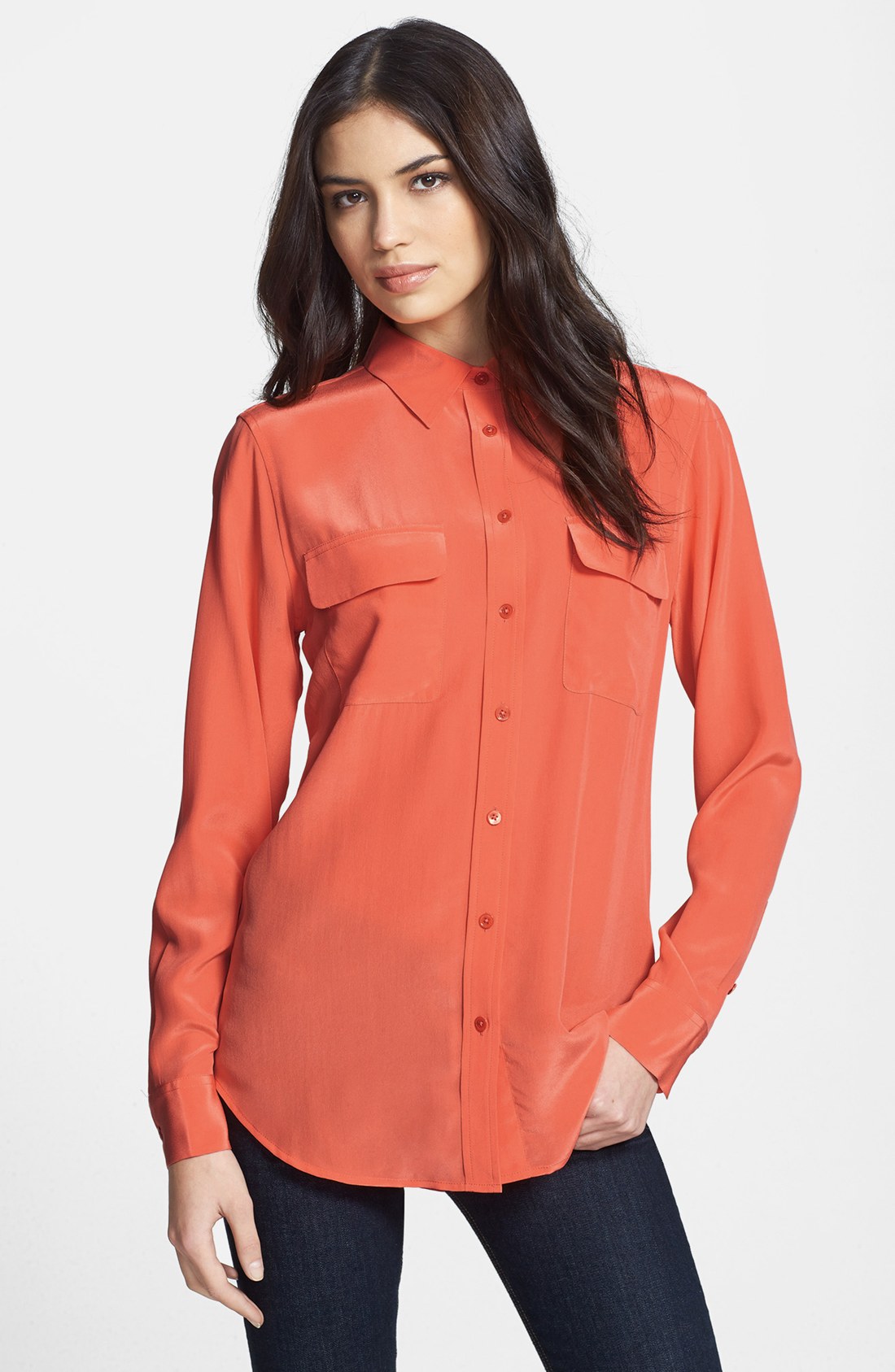 Equipment Slim Signature Silk Shirt in Orange (Bright Orange) | Lyst