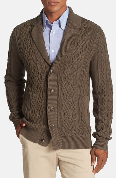 Façonnable Cable Knit Cotton Cashmere Cardigan in Brown for Men ...