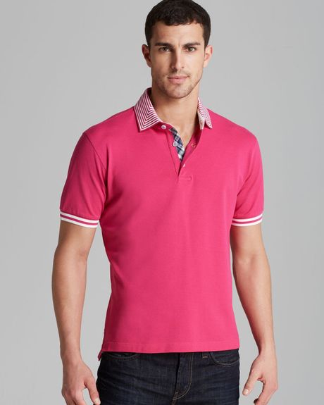Robert Graham Axel Stripe Collar Short Sleeve Polo in Pink for Men ...