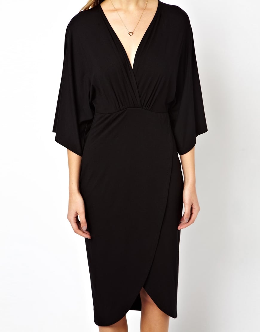 ASOS Midi Dress With Kimono Sleeve in Black - Lyst