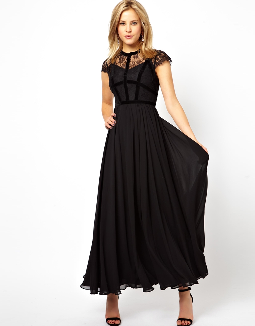 Lyst - ASOS Exclusive Maxi Dress with Lace Top and Velvet Contrast in Red