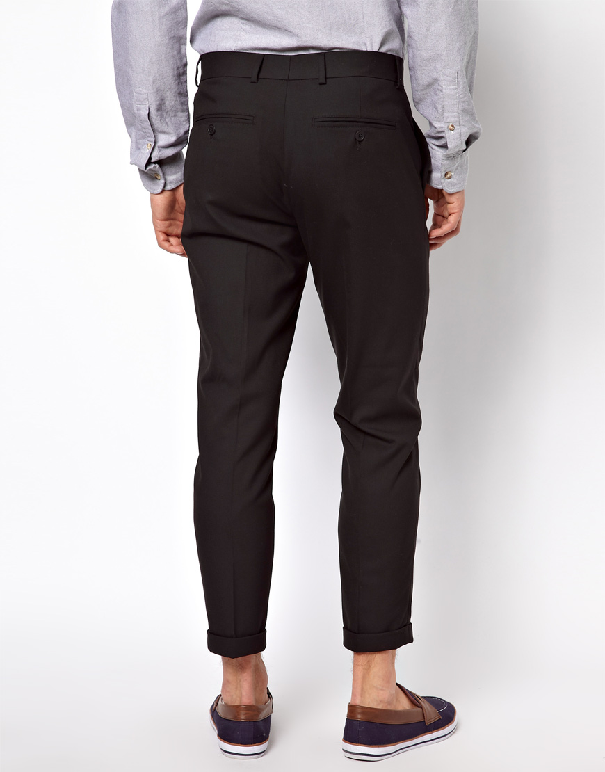 Asos Slim Fit Smart Cropped Pants in Black for Men | Lyst