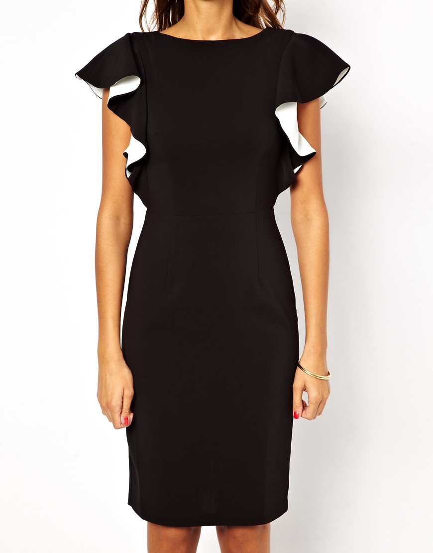 glamour black ruffle pencil dress