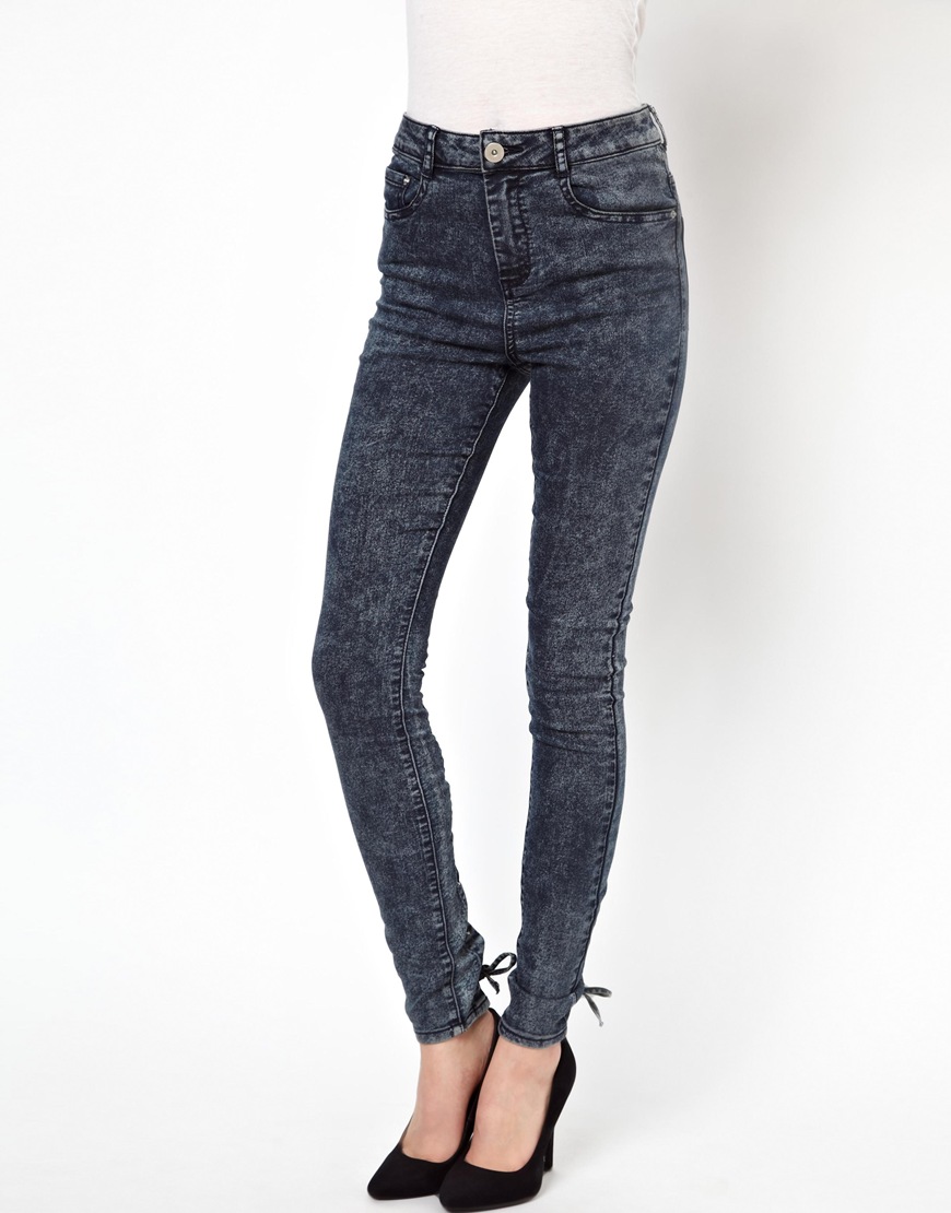 Asos High Waist Ultra Skinny Jeans with Lace Back Detail in Blue | Lyst