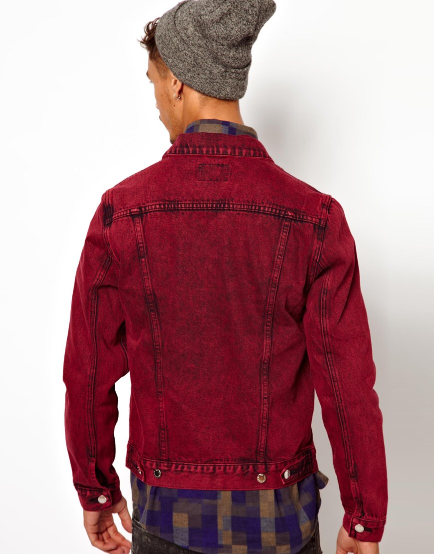 Cheap monday Denim Jacket in Red for Men | Lyst