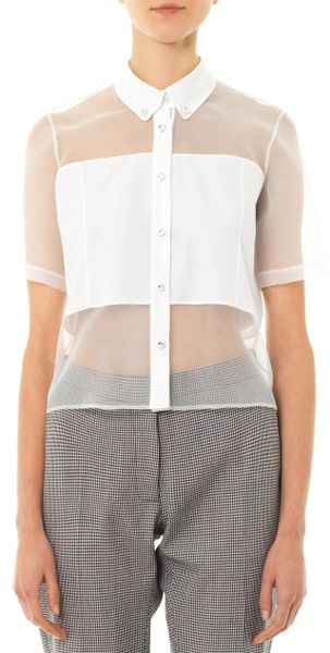 Christopher Kane Crystal-Button Sheer Blouse in White | Lyst