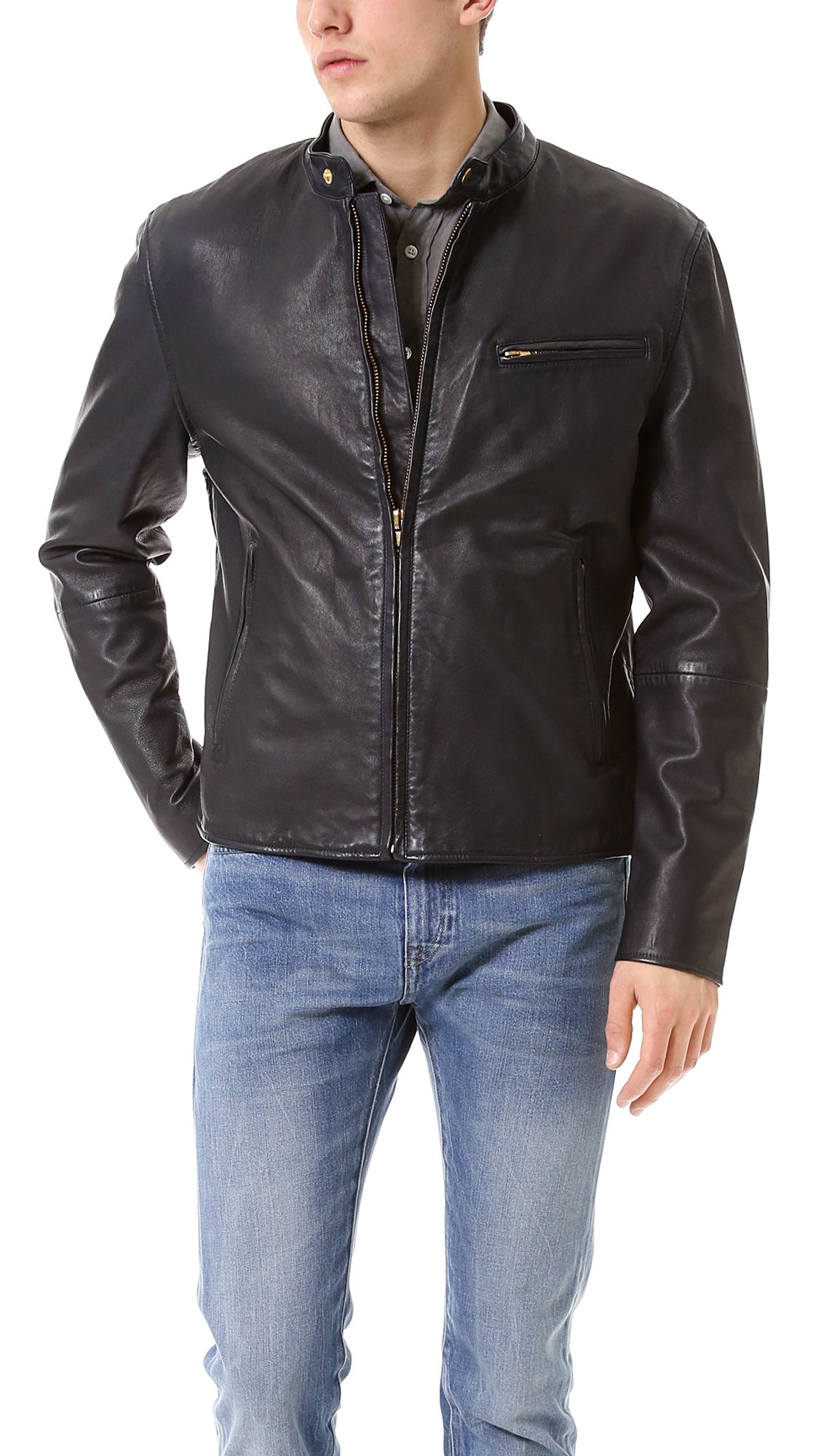 Levi's Leather Biker Jacket in Blue for Men (Blue/Black) | Lyst