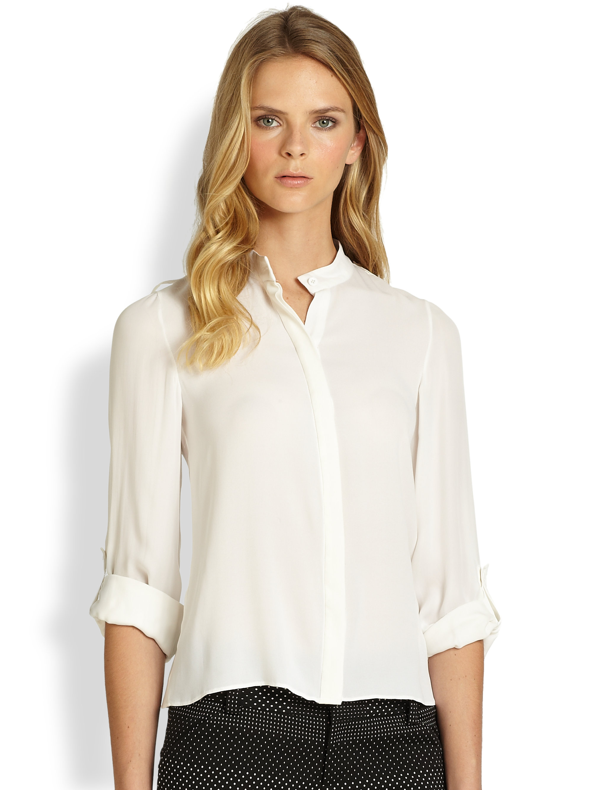 Lyst - Alice + Olivia Marietta Mandarin Collar Blouse in White