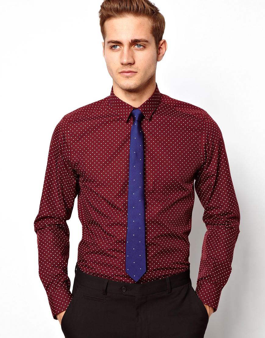 Lyst - Asos Smart Shirt In Long Sleeve With Polka Dot Print in Red for Men