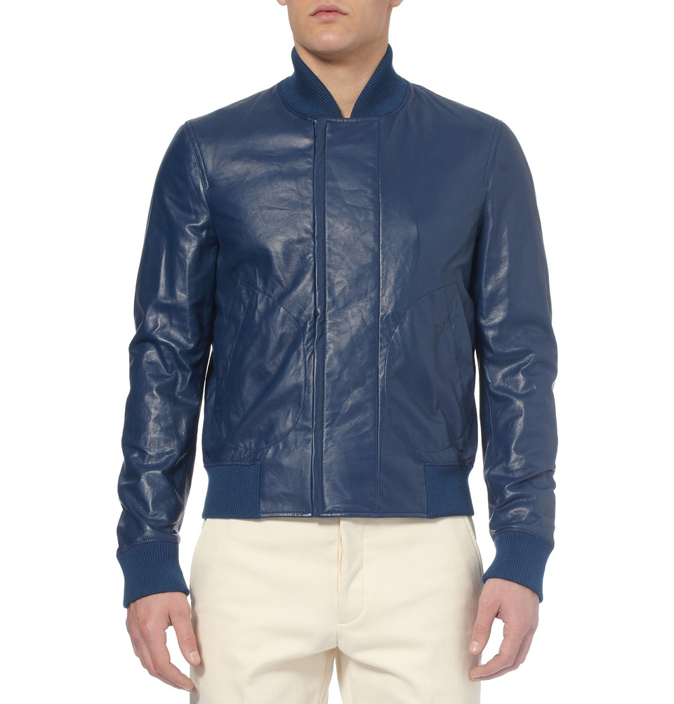 Lyst - Bottega Veneta Leather Bomber Jacket in Blue for Men