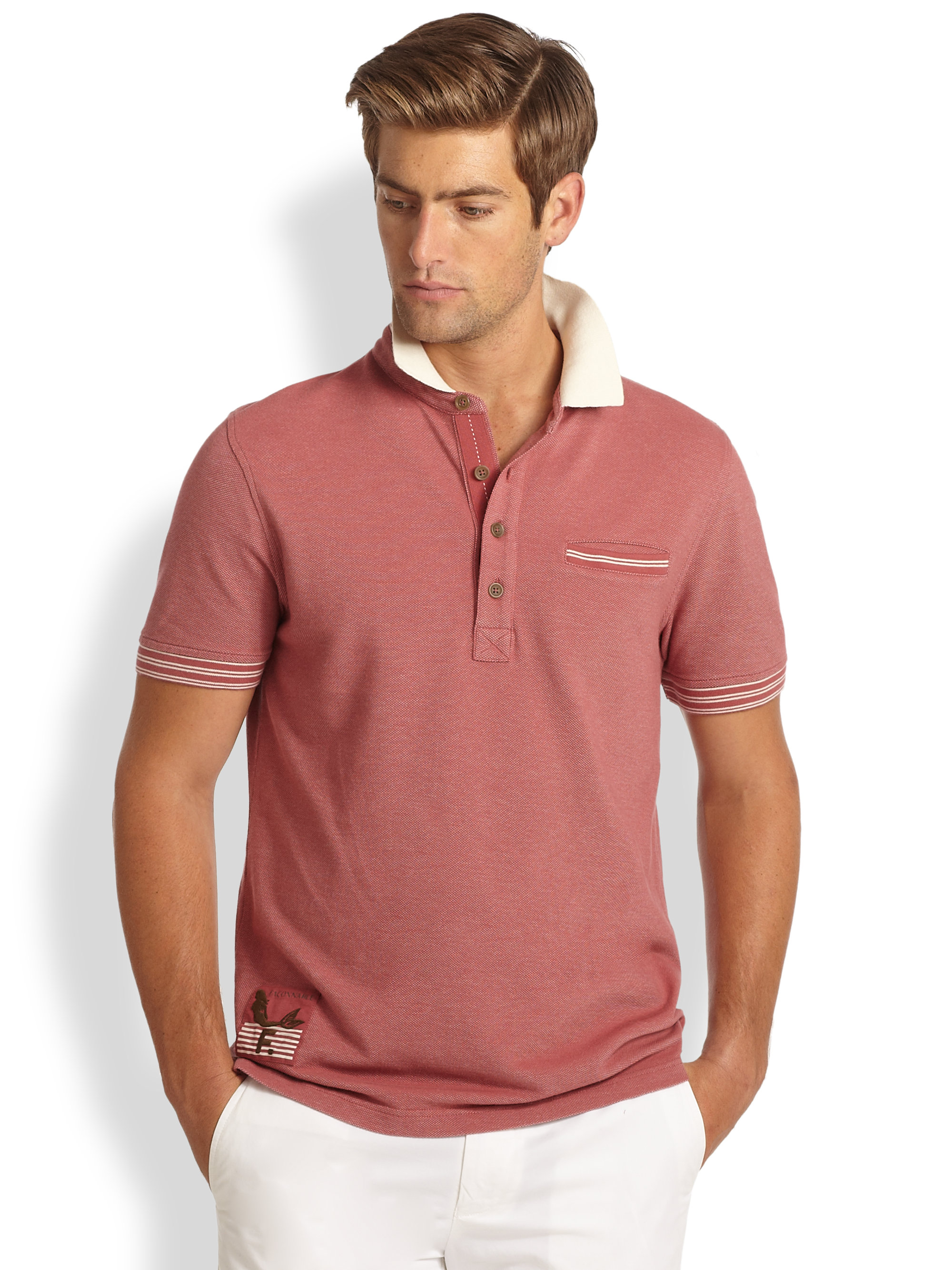 Lyst - Façonnable Striped Knit Polo Shirt in Red for Men