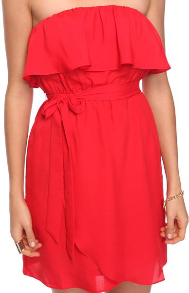 Forever 21 Flounce Strapless Dress in Red | Lyst