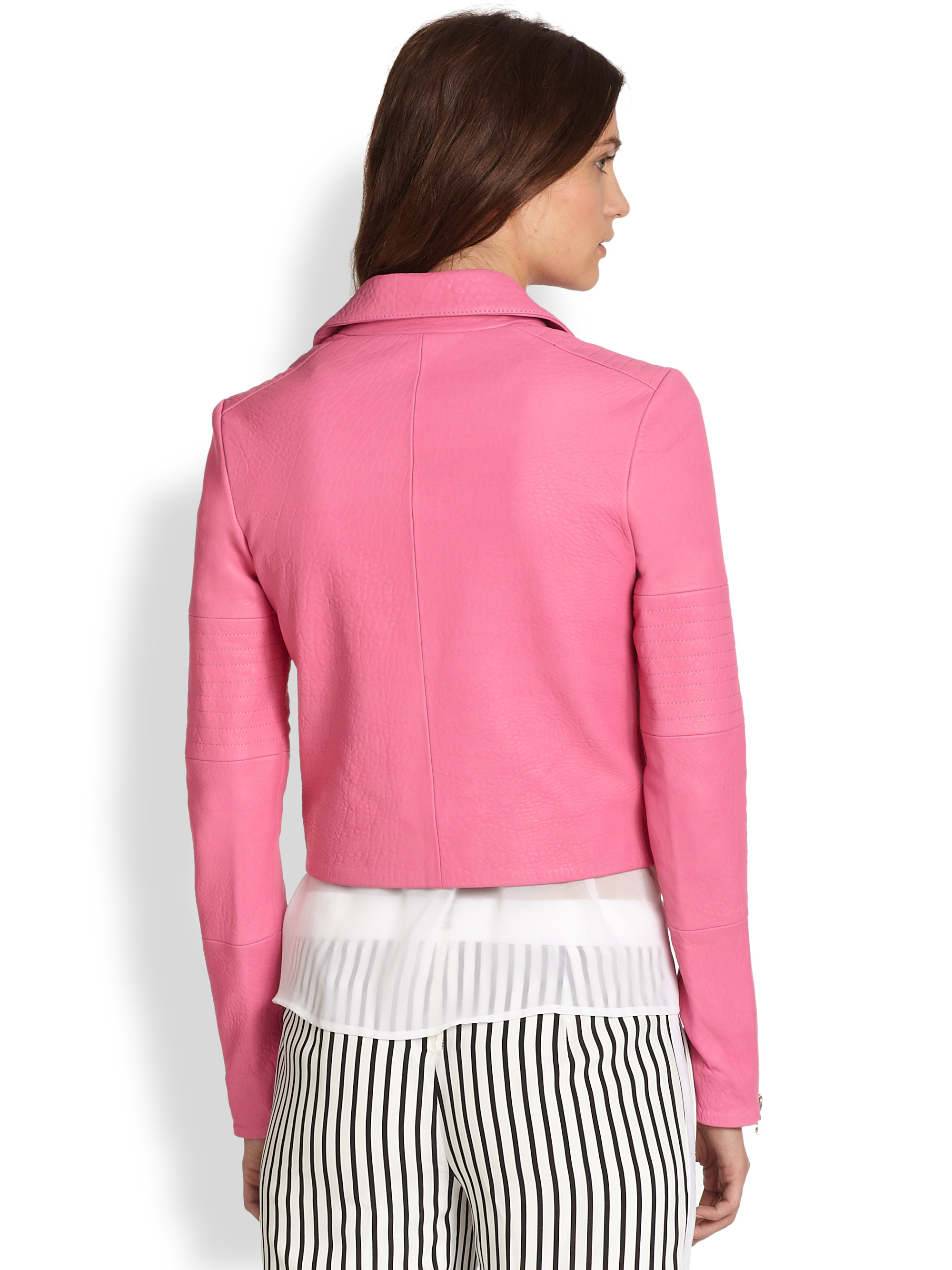 J Brand Aiah Leather Biker Jacket In Pink Lyst Gallery