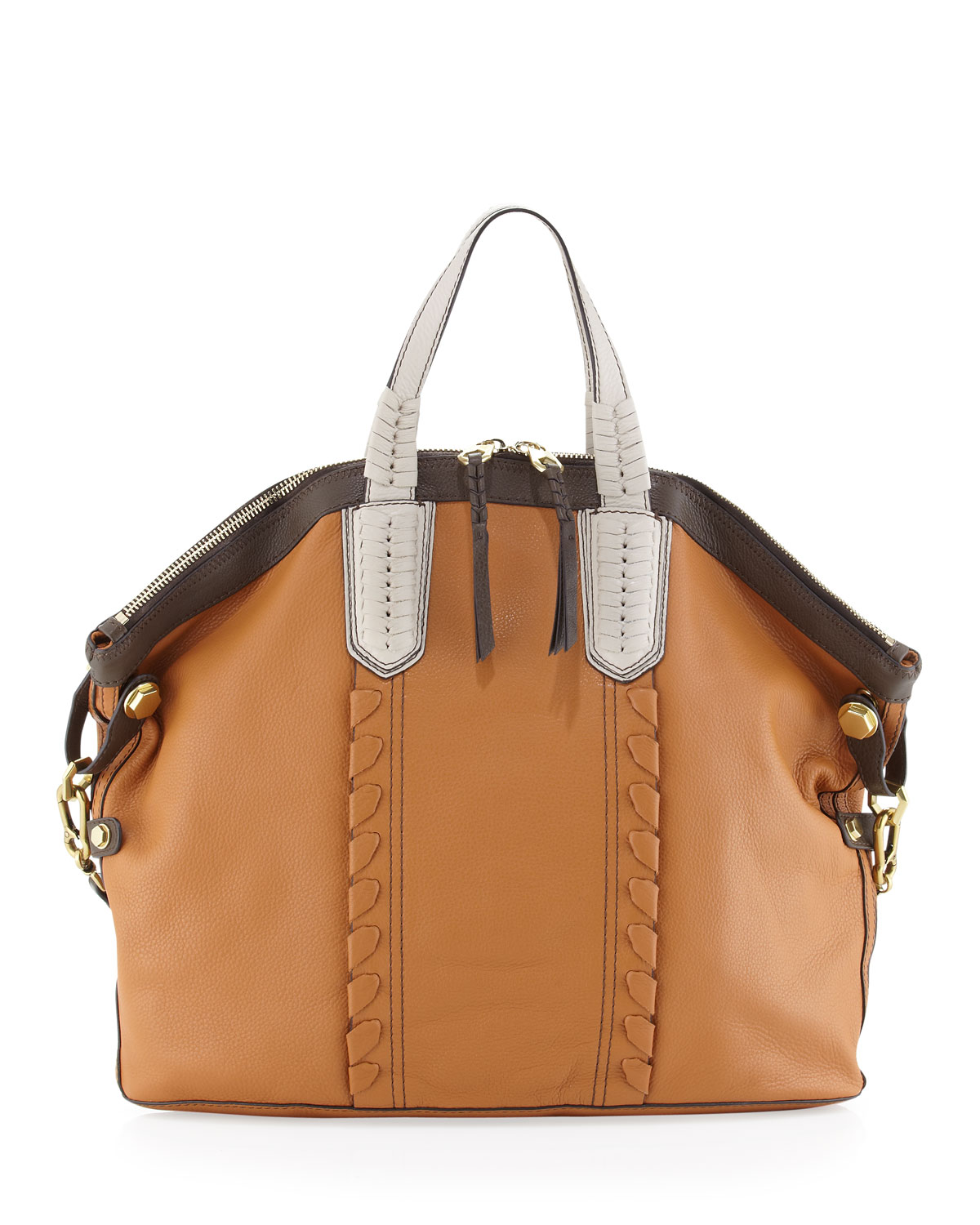 Lyst - Oryany Cassie Colorblock Whipstitch Panel Tote Khaki in Natural