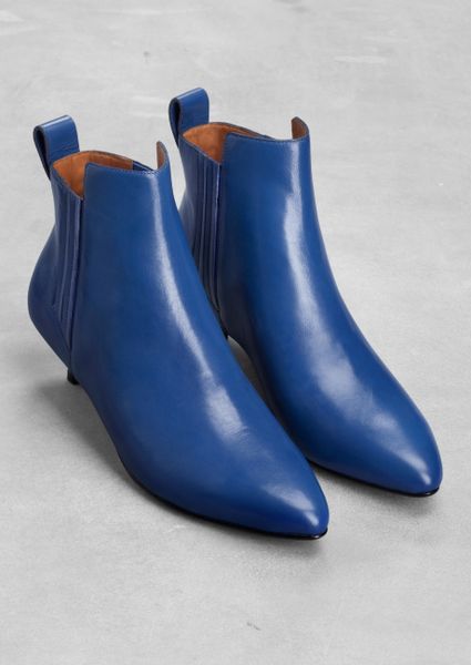 & Other Stories Leather Kitten Heel Ankle Boots in Blue (Blue Reddish ...