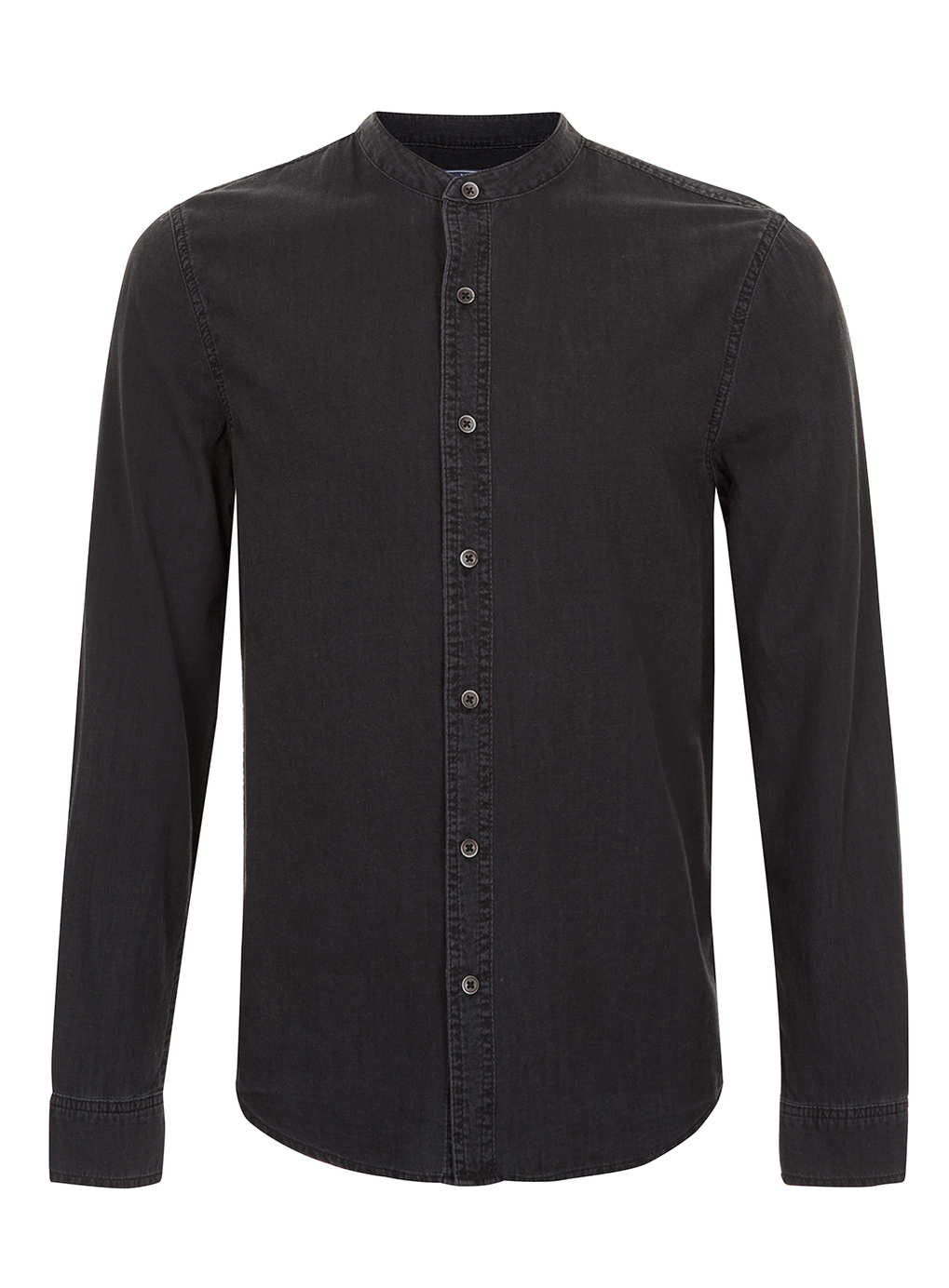 Topman Washed Black Denim Stand Collar Long Sleeve Shirt in Black for ...