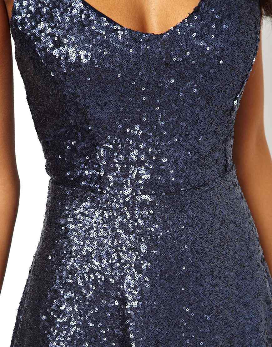 Lyst - True Decadence Sequin Low Back Cami Slip Dress in Blue