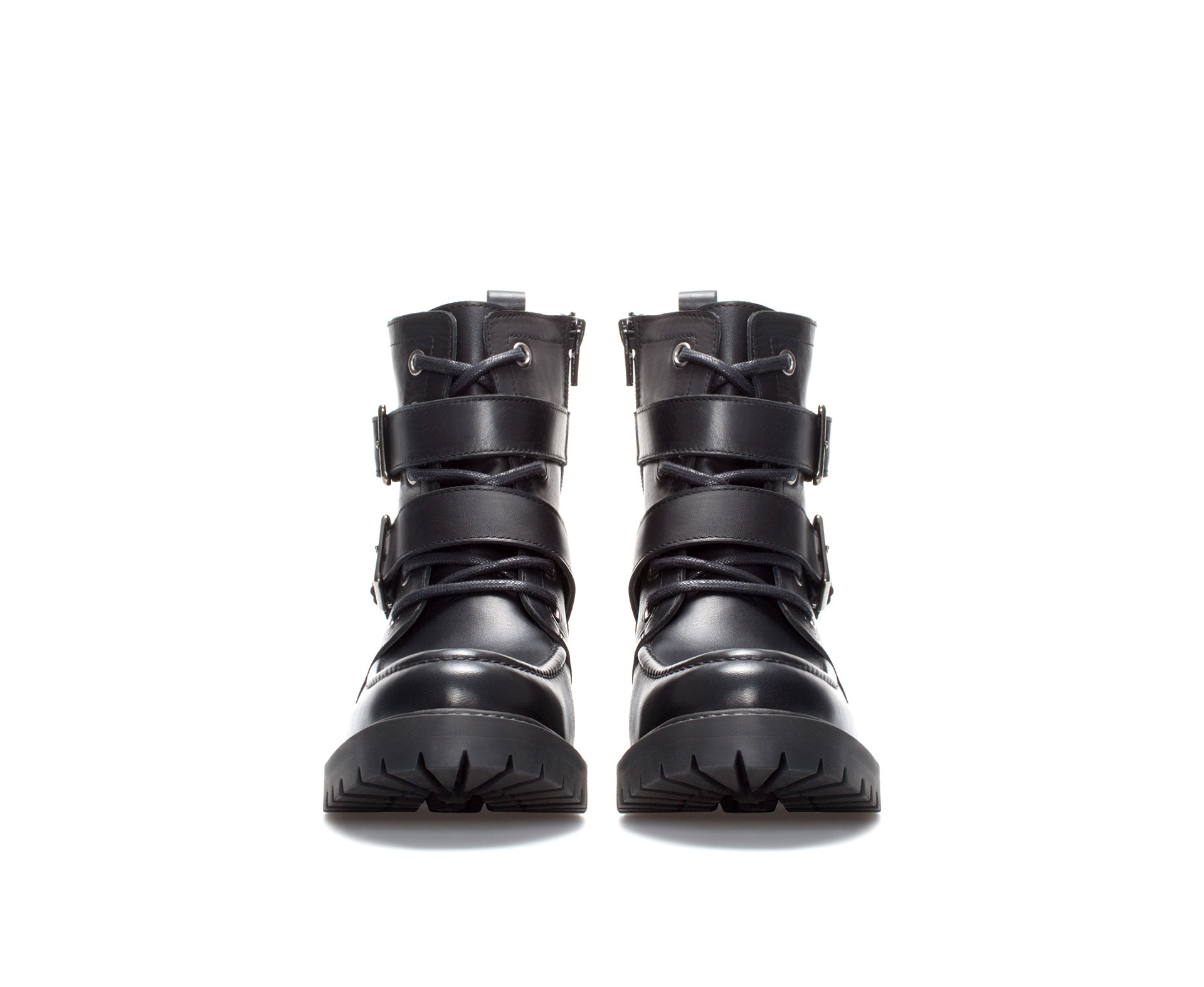 Zara Leather Lace Up Ankle Boot in Black | Lyst