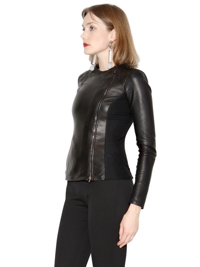 Lyst - Emporio Armani Super Soft Lamb Leather Jacket in Black