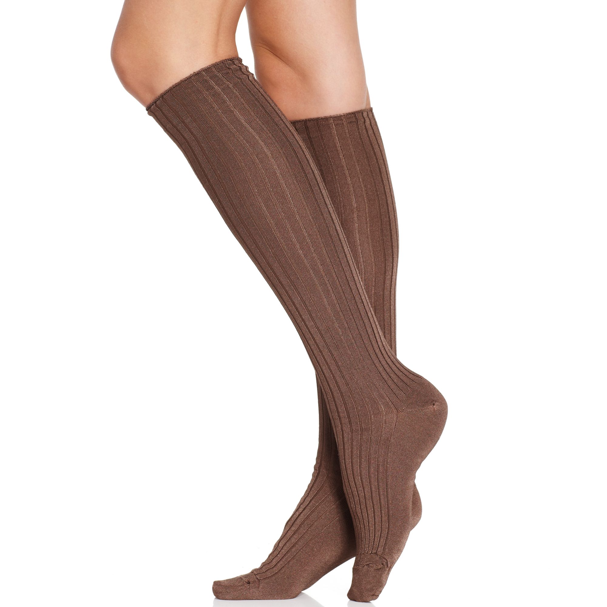Hue Socks Luster Rib Knee Sock in Brown (Mink) | Lyst