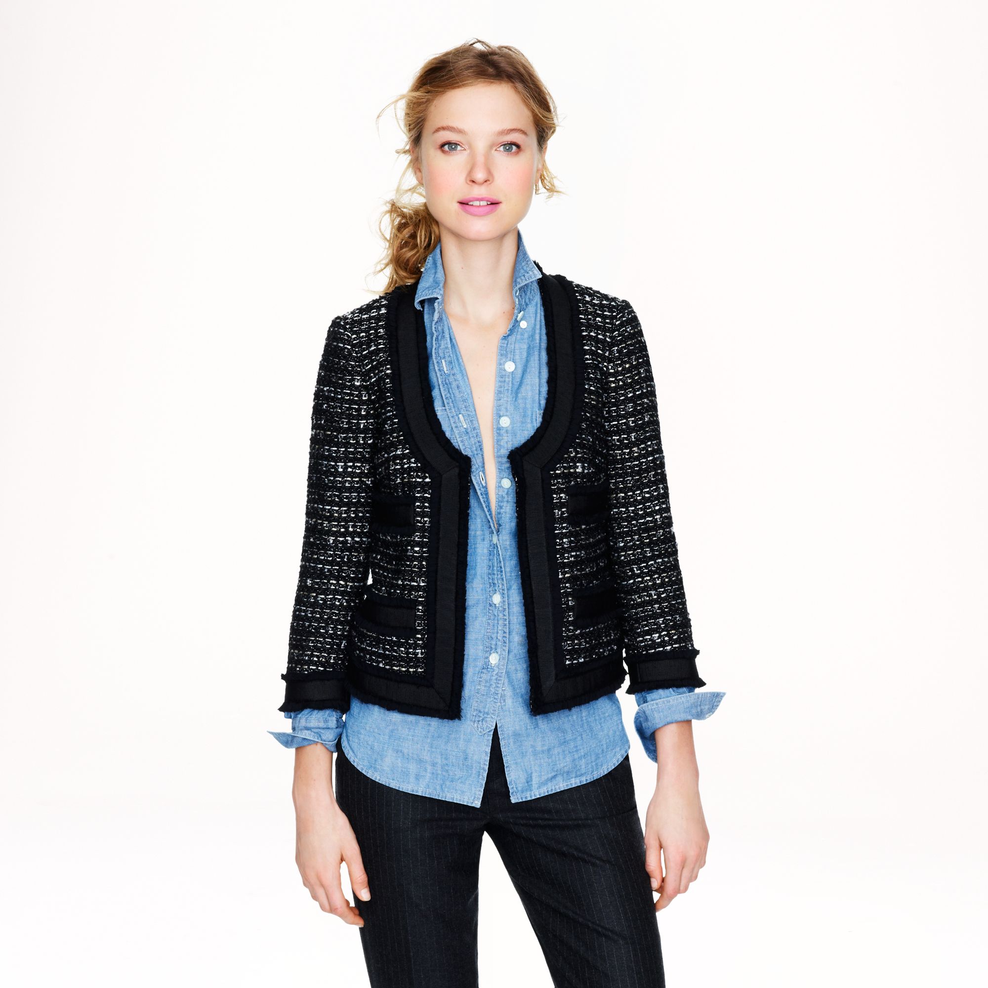 black tweed blazer outfit