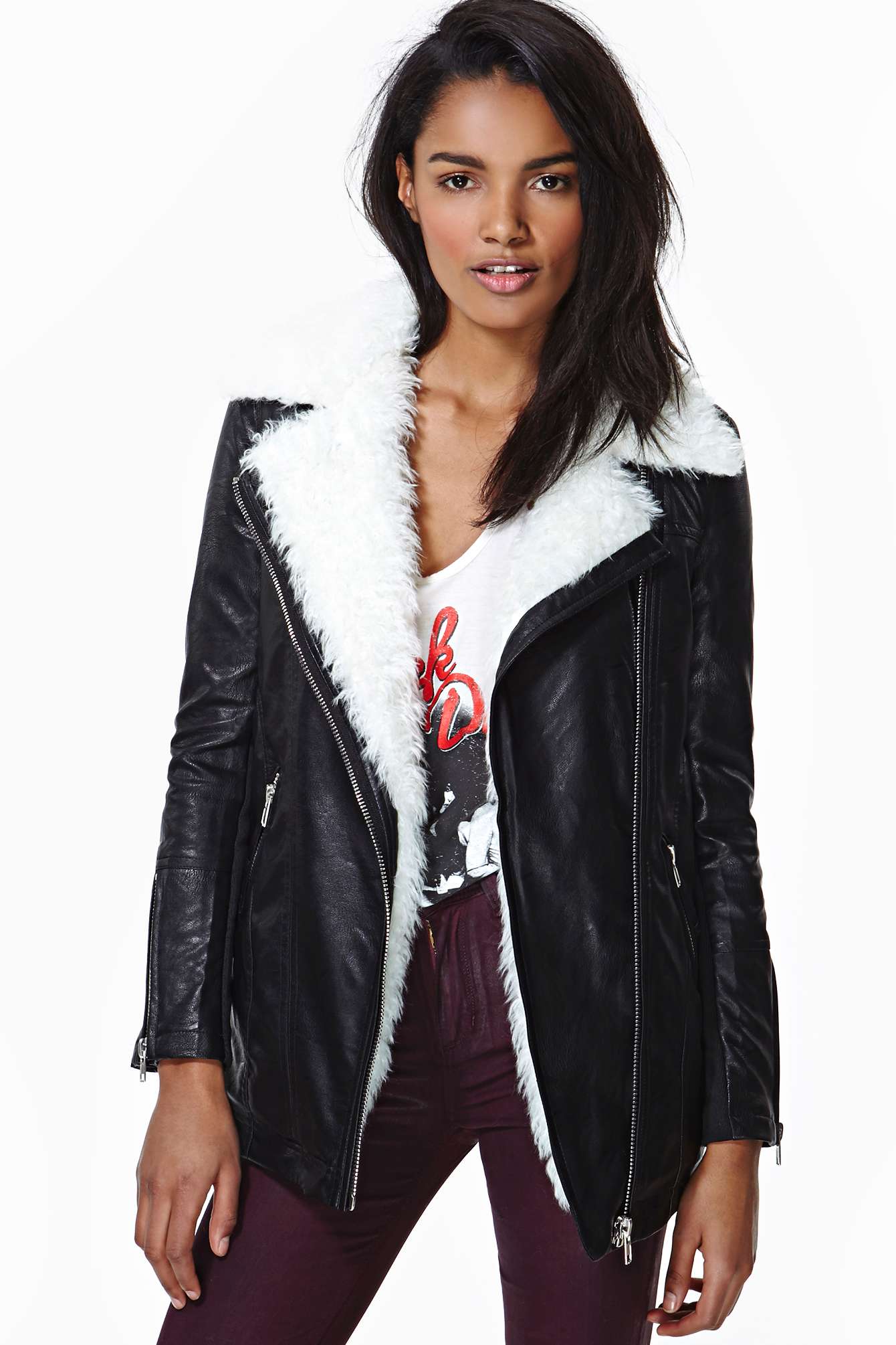 Lyst Nasty Gal Tribeca Faux Leather Shearling Jacket In Black Gallery