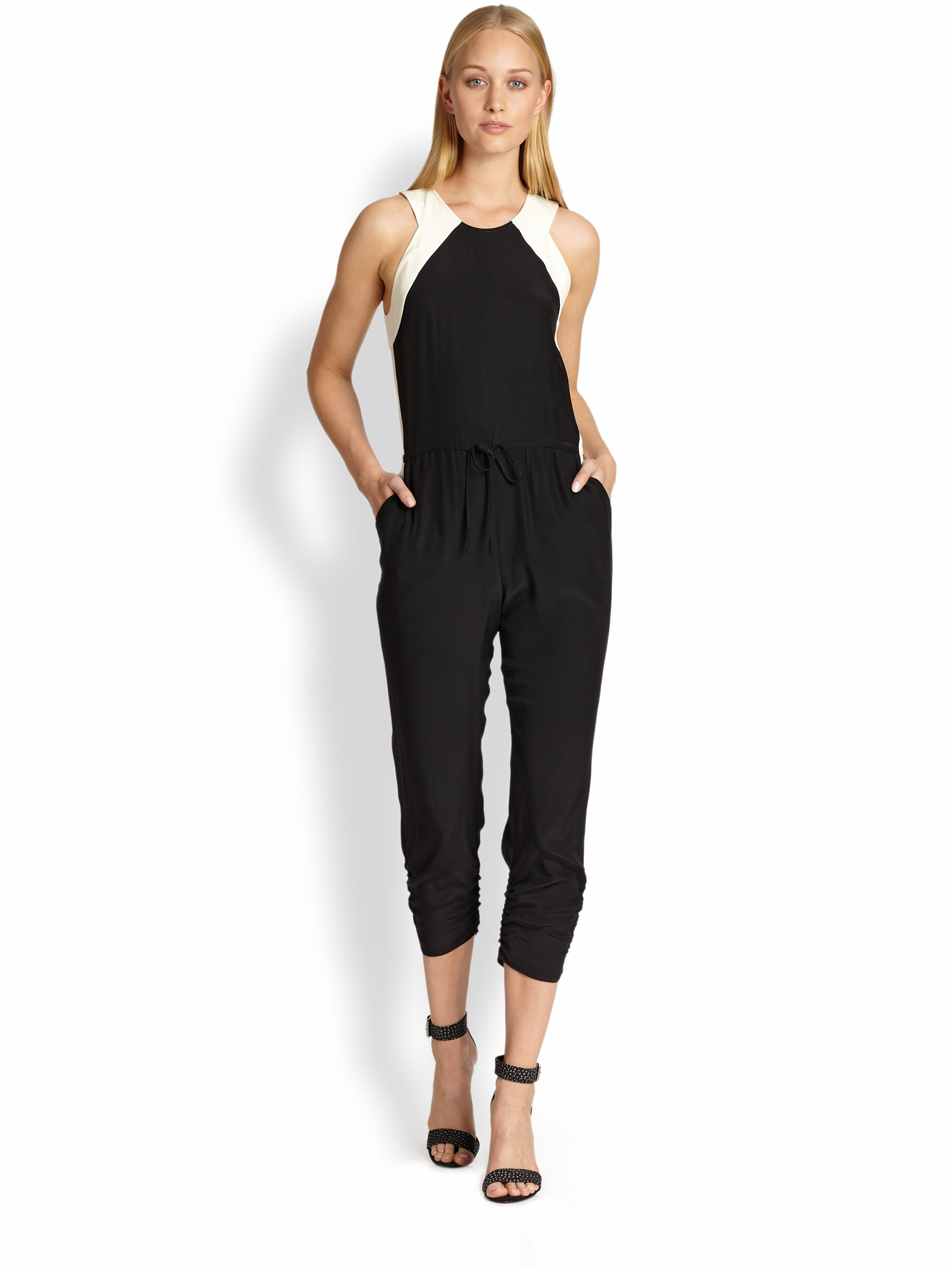 Lyst - Parker Kaysha Silk Two-tone Cropped Jumpsuit in Black