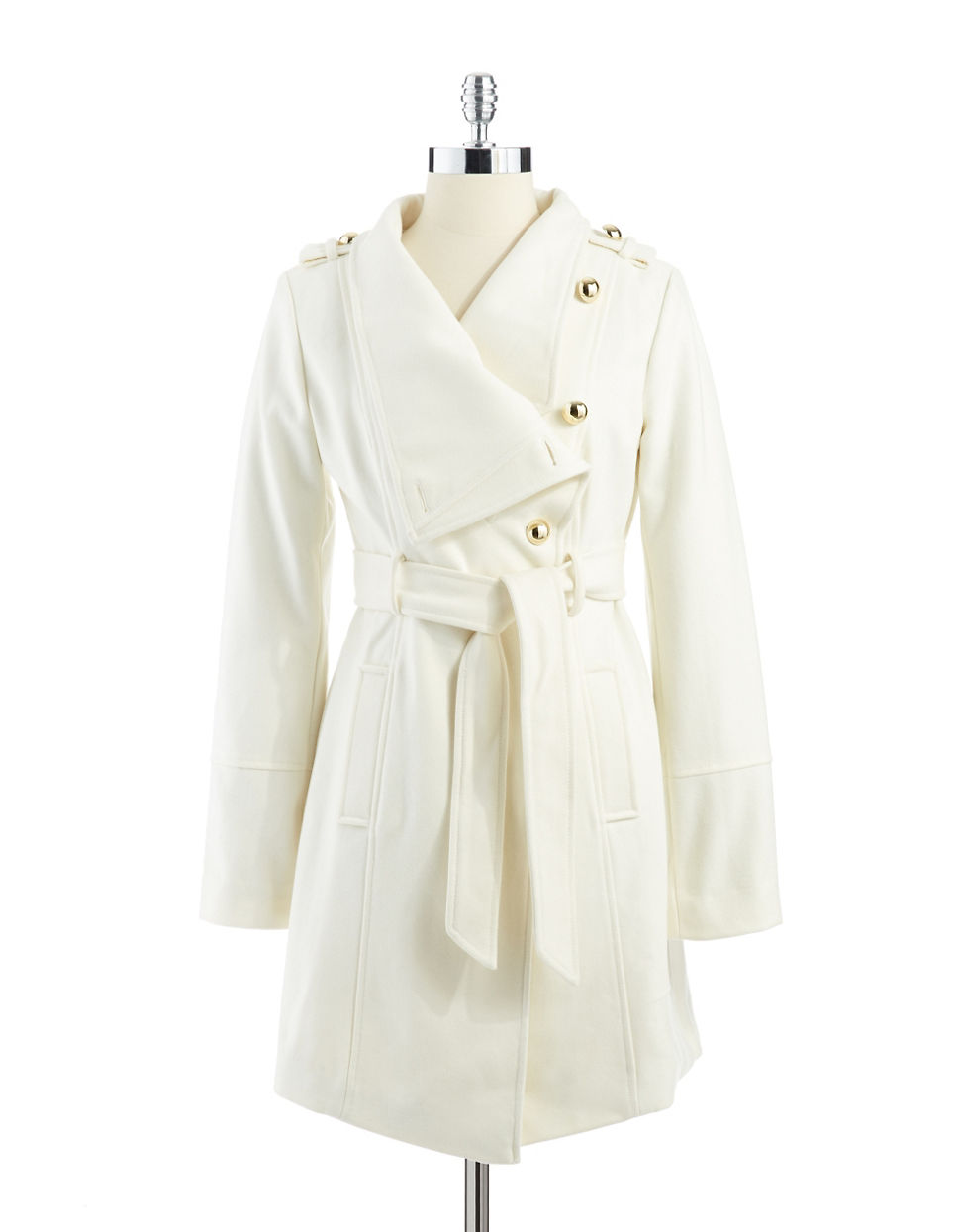 Guess Belted Wool Dress Coat in White Lyst