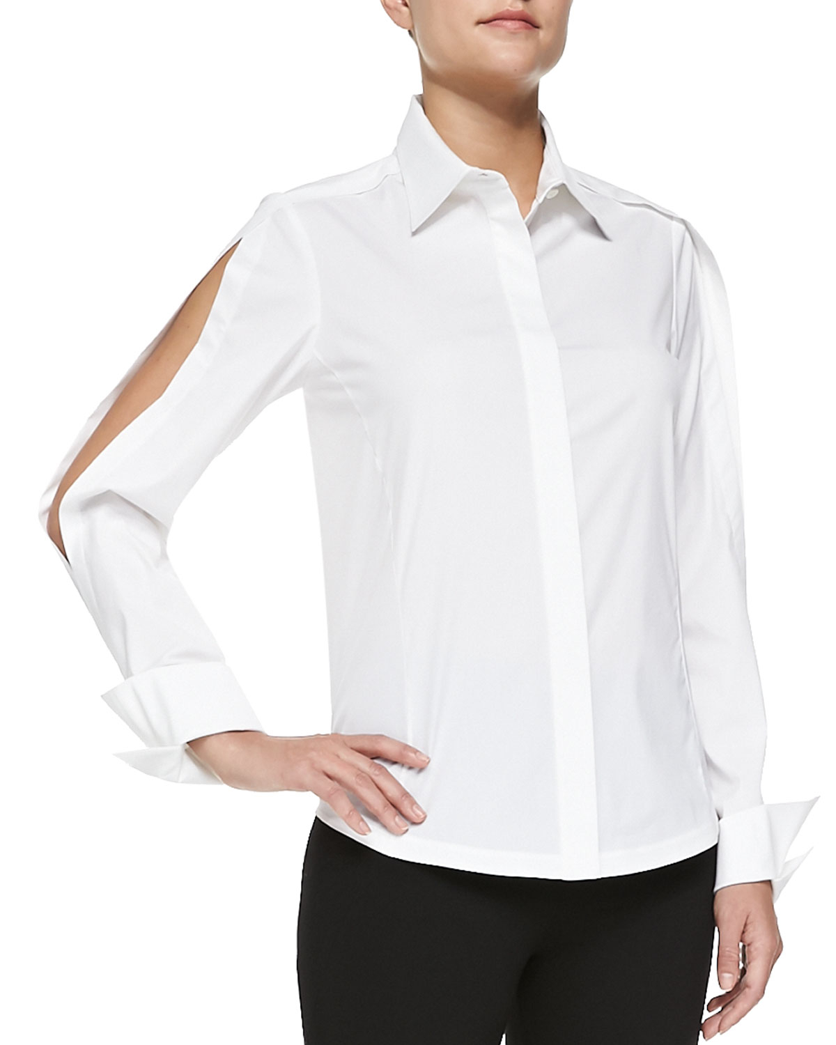 Donna karan new york Open-sleeve Poplin Blouse in White | Lyst