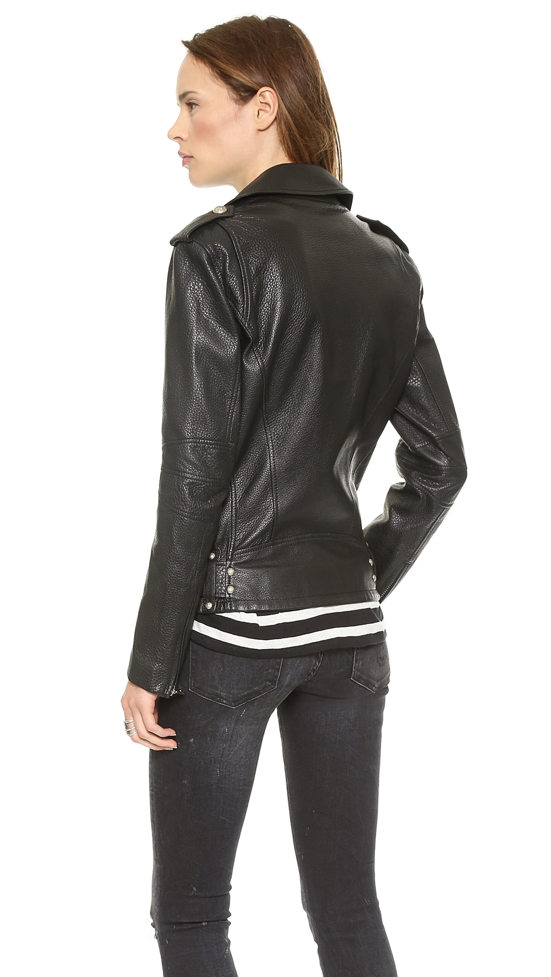Lyst - Balmain Belted Leather Moto Jacket Black in Black