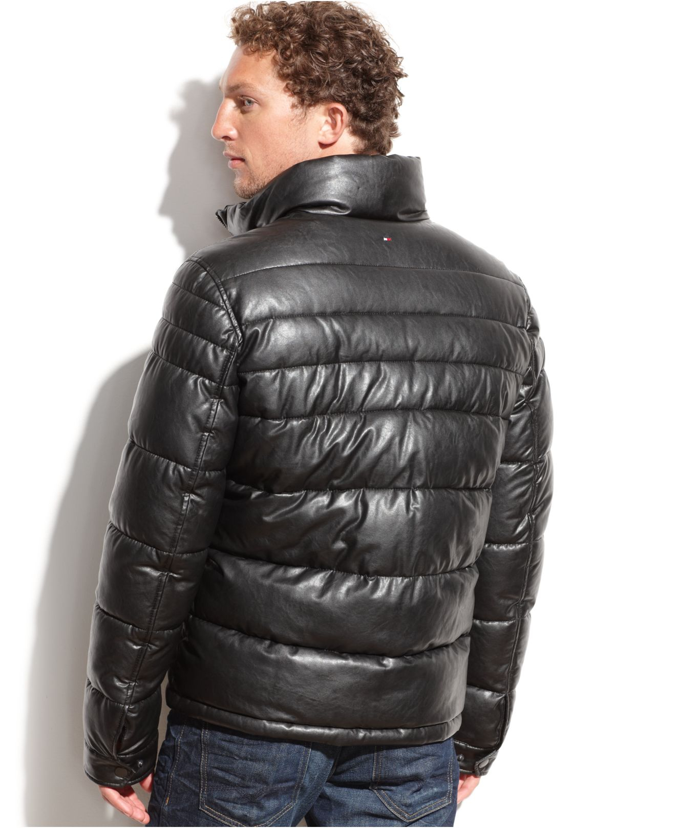 Lyst Tommy Hilfiger Faux Leather Puffer Jacket In Black For Men Gallery