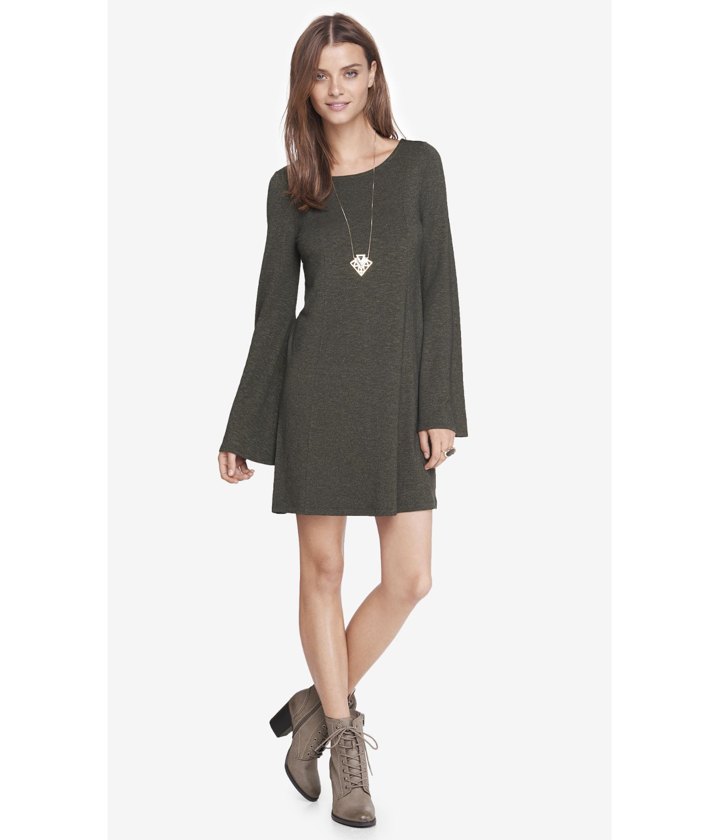 Express | Marled Green Bell Sleeve Trapeze Dress | Lyst