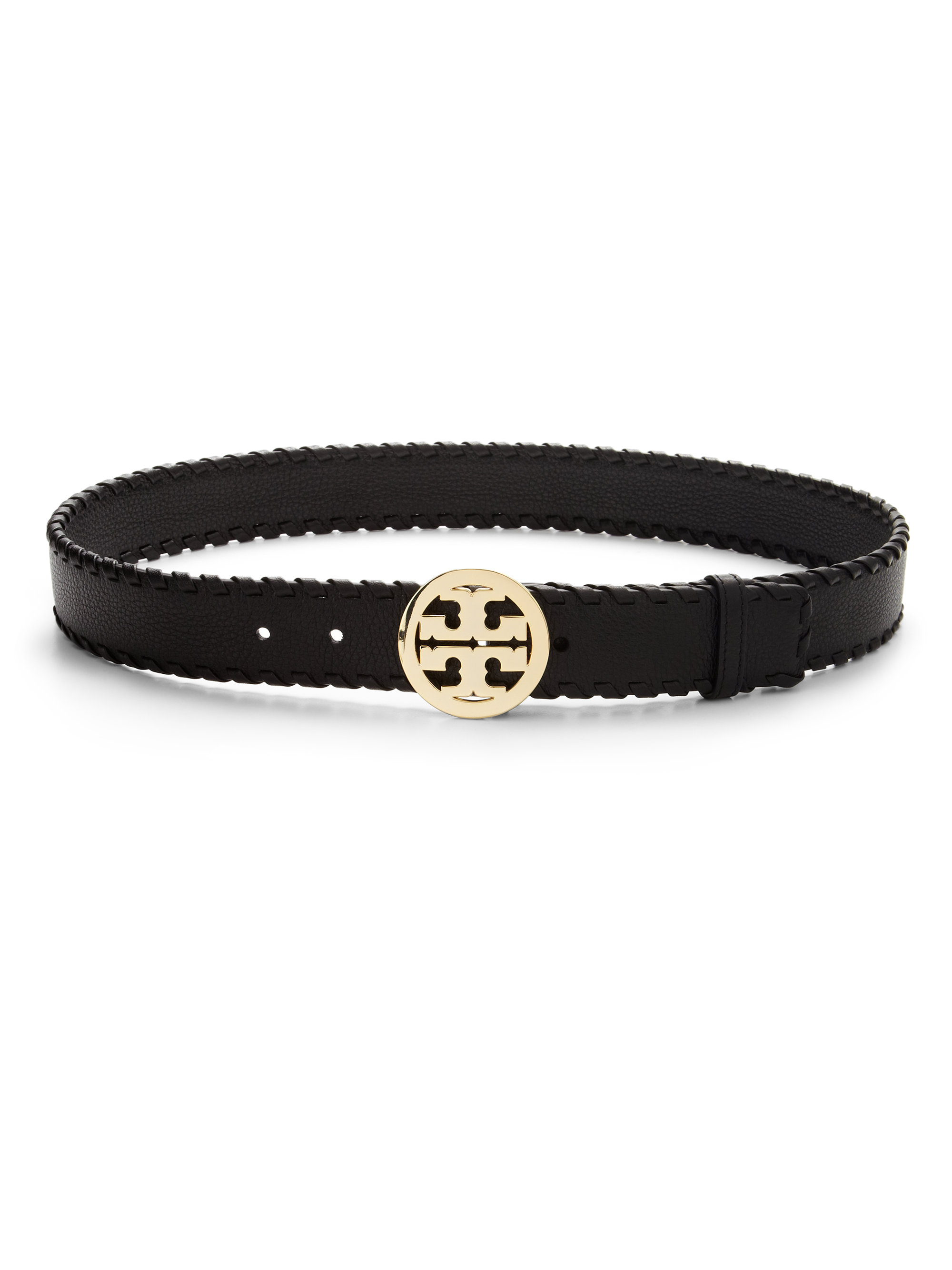 Lyst Tory Burch Marion Whipstitched Logo Belt in Black