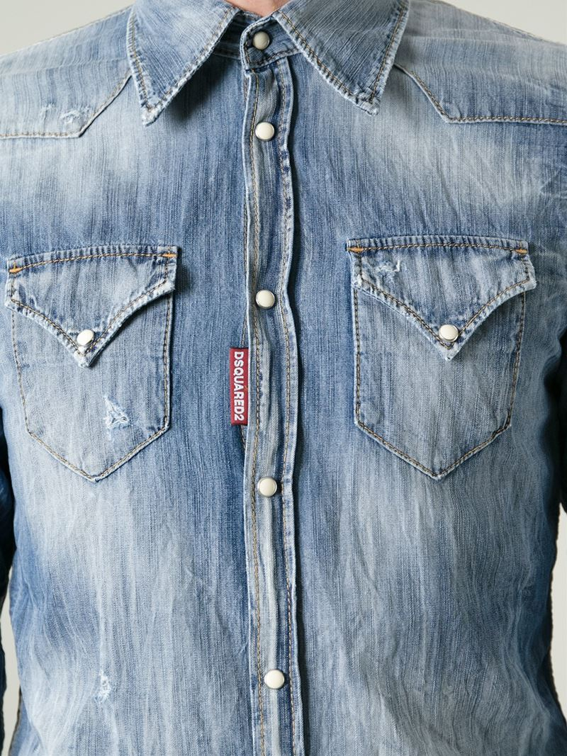 Lyst DSquared² Distressed Denim Shirt in Blue for Men
