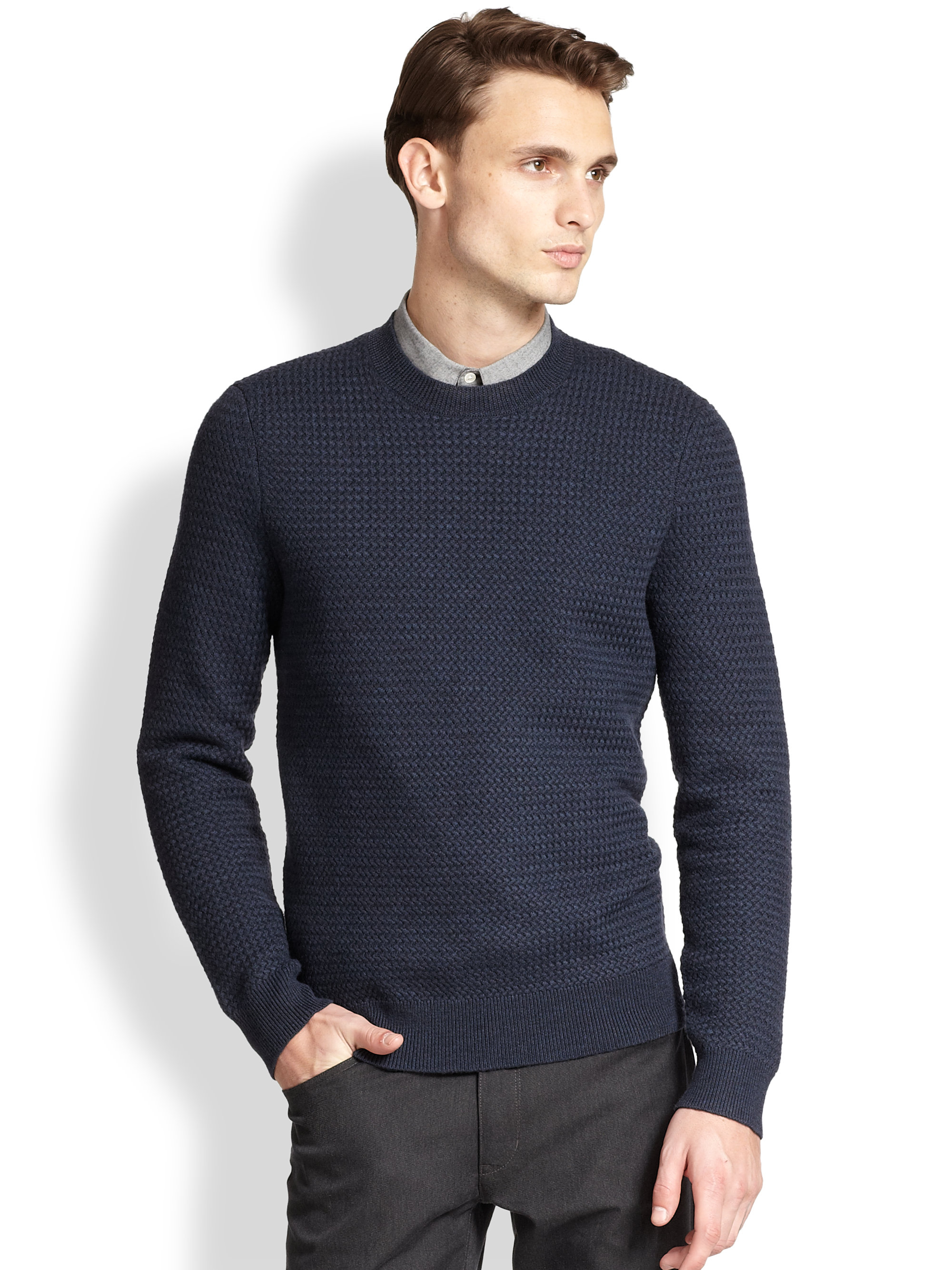 Theory Merino Wool Basketweave Sweater in Blue for Men (ECLIPSE) | Lyst