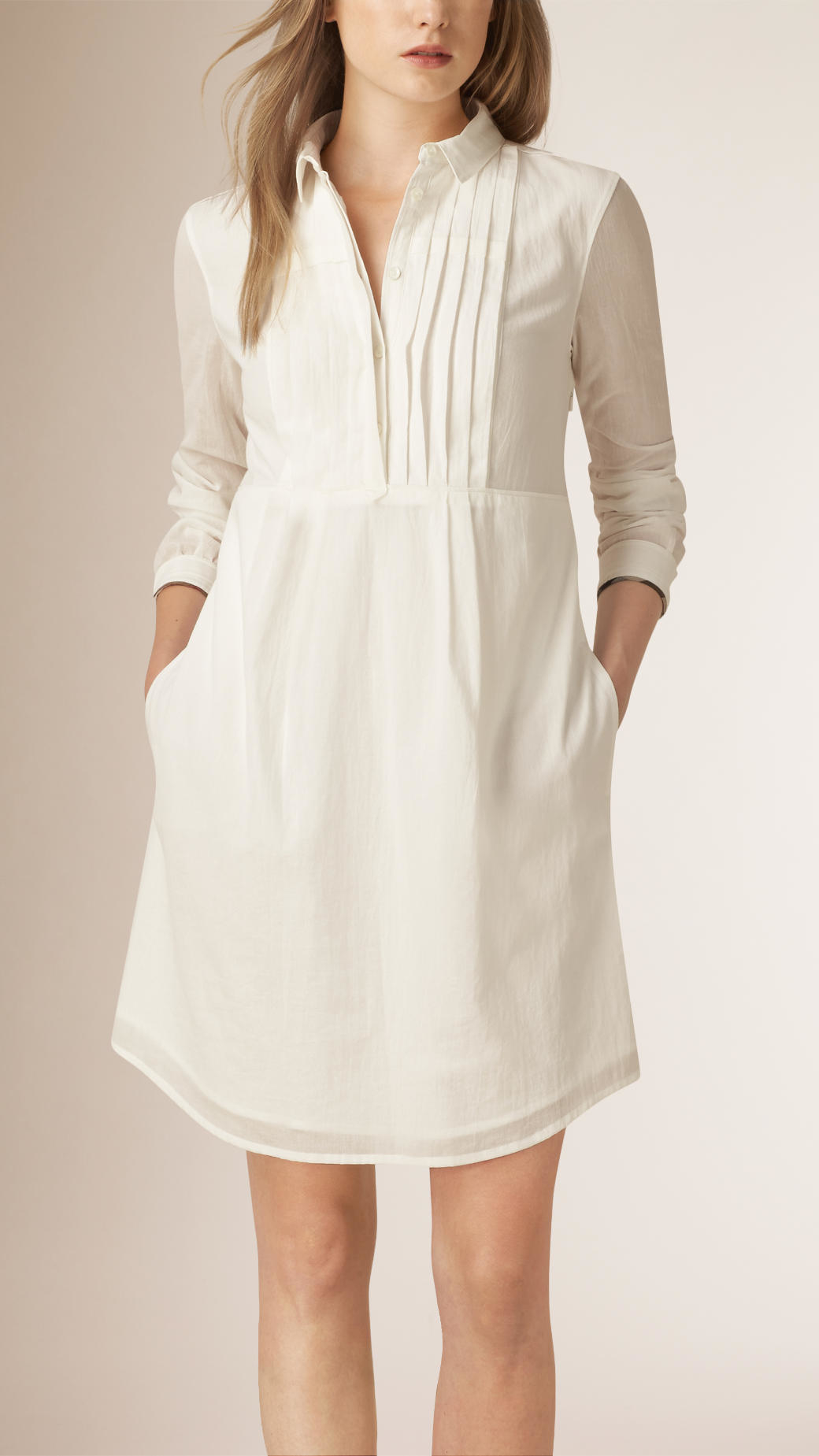 Lyst Burberry Pleat  Detail Cotton Shirt  Dress  in White 