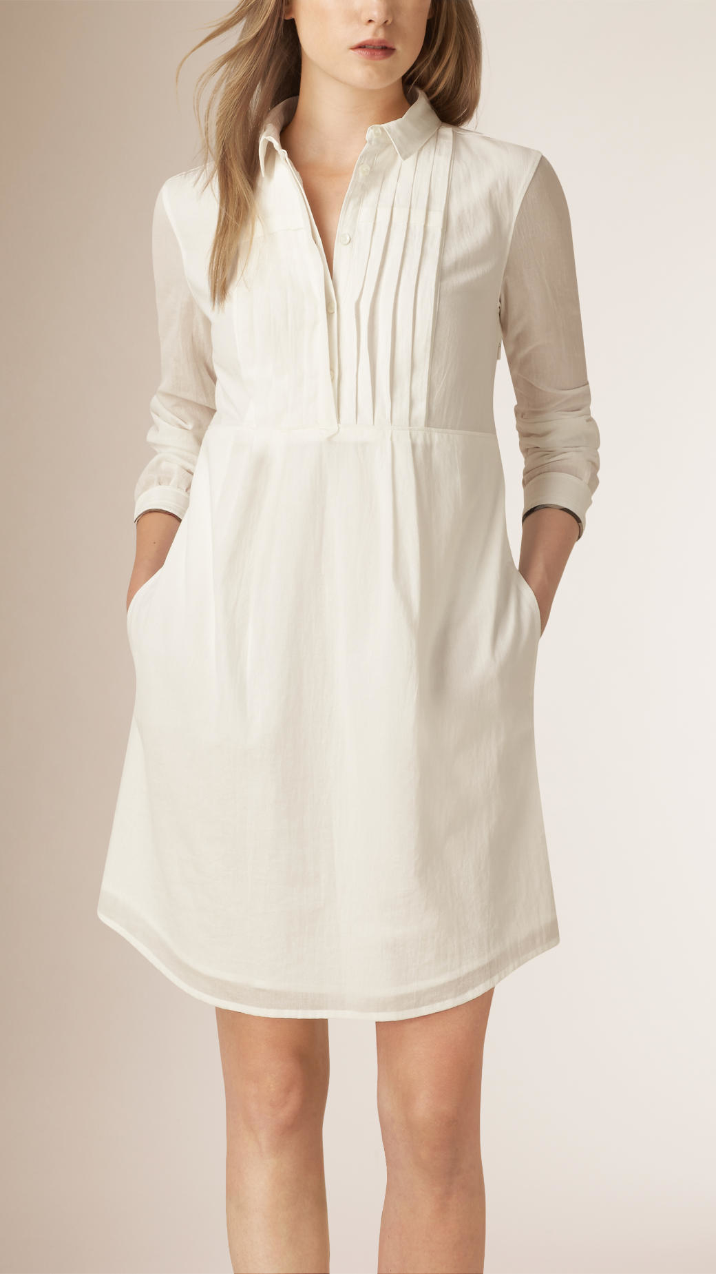 Lyst Burberry  Pleat Detail Cotton Shirt  Dress  in White