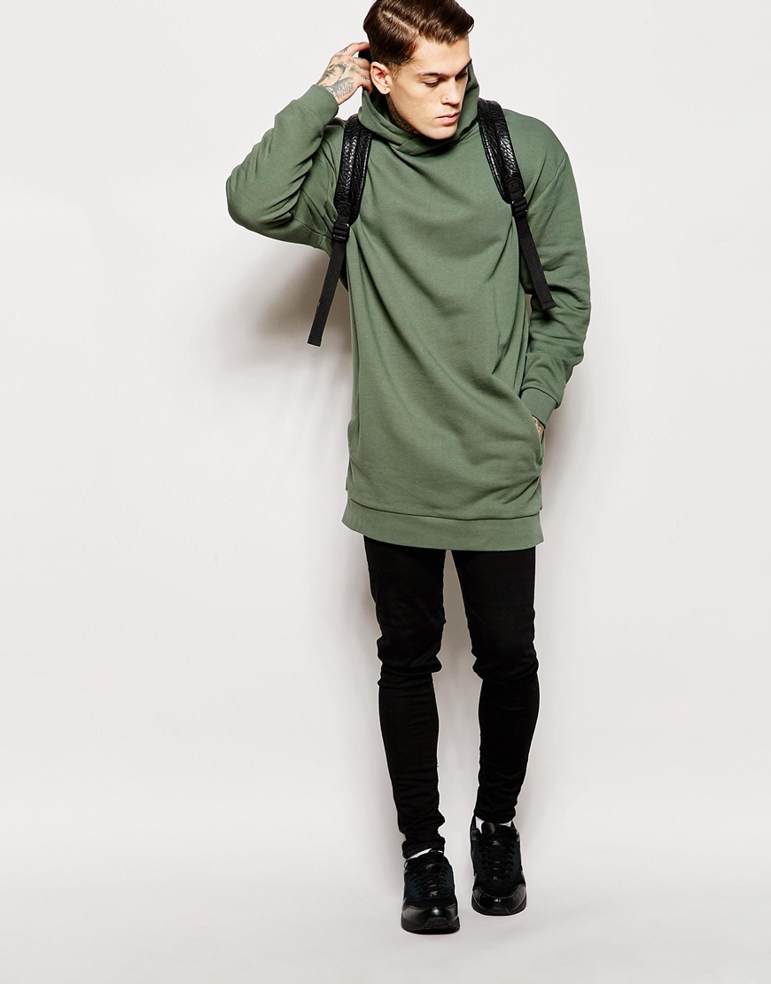 Asos Super Longline Oversized Hoodie With Extreme Hood in Green for Men ...