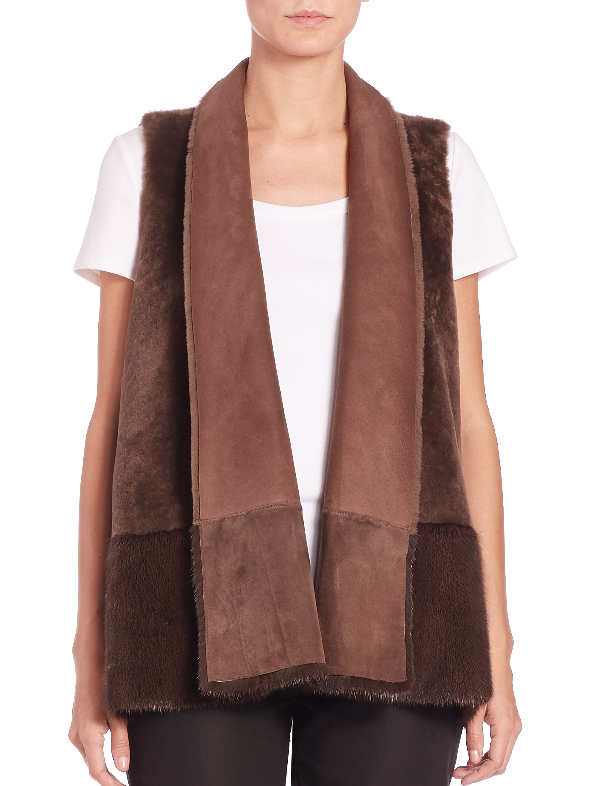 Lyst - Lafayette 148 New York Nellie Fur & Cashmere Vest in Brown