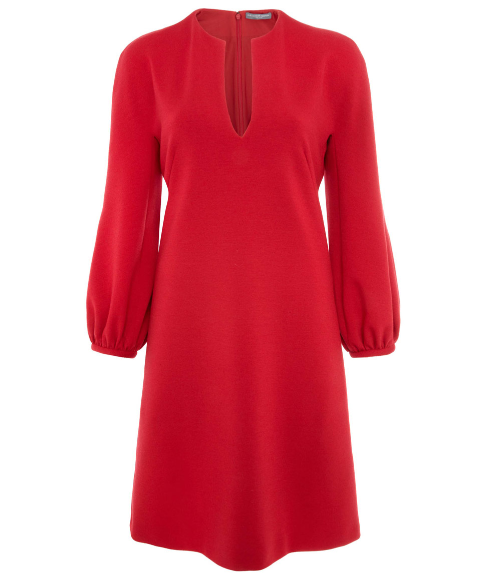 Lyst - Alexander Mcqueen Red Long Sleeve Wool Dress in Red