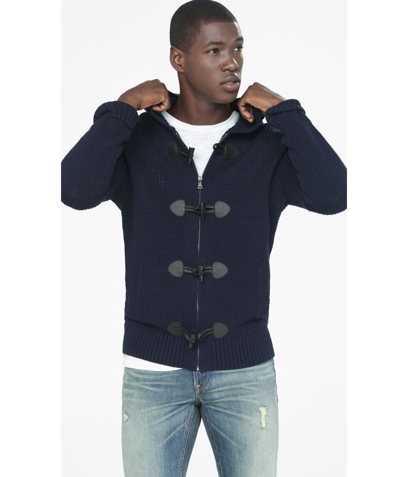  Express  Navy Hooded Toggle Cardigan  in Blue for Men Lyst