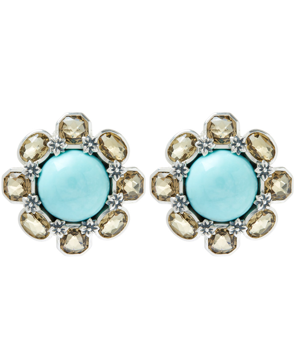 Stephen Dweck Silver Turquoise And Citrine Earrings in Silver | Lyst