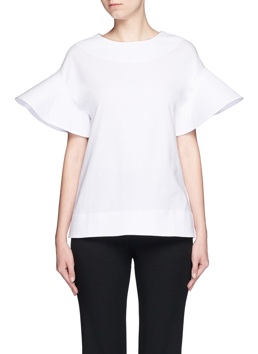 Victoria, victoria beckham Flare Sleeve Jersey T-shirt in White | Lyst